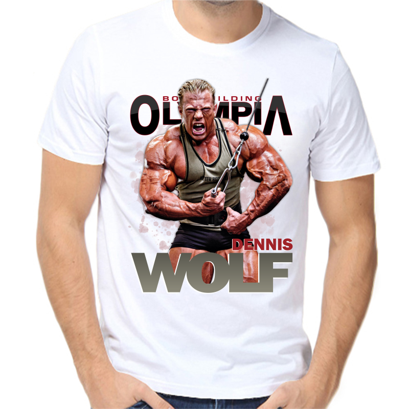 

Футболка мужская белая 48 р-р bodibilding olimpia dennis wolf, Белый, fm_dennis_wolf