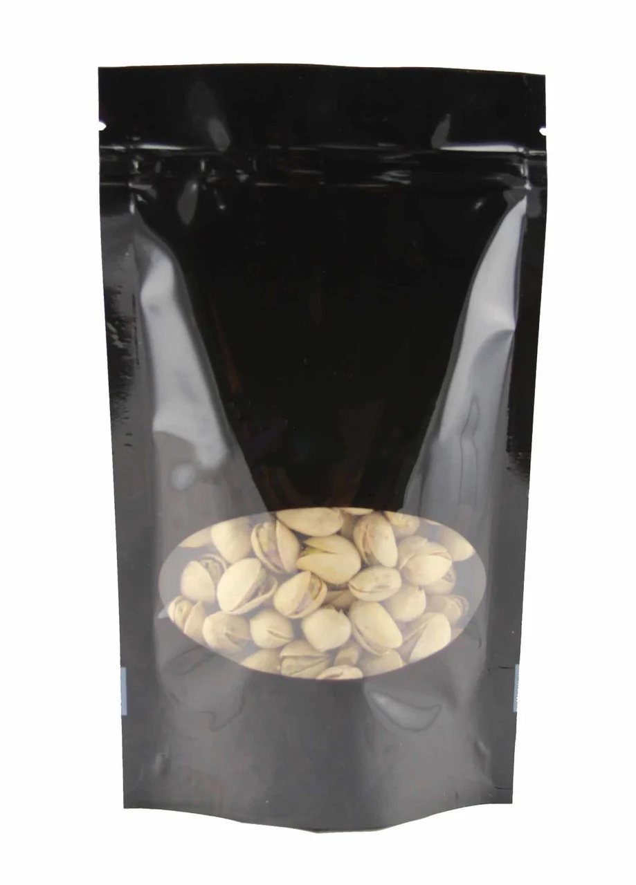 

Пакет дой пак черный с прозрачным овальным окошком и с замком зип-лок 13,5*22 см 100 шт