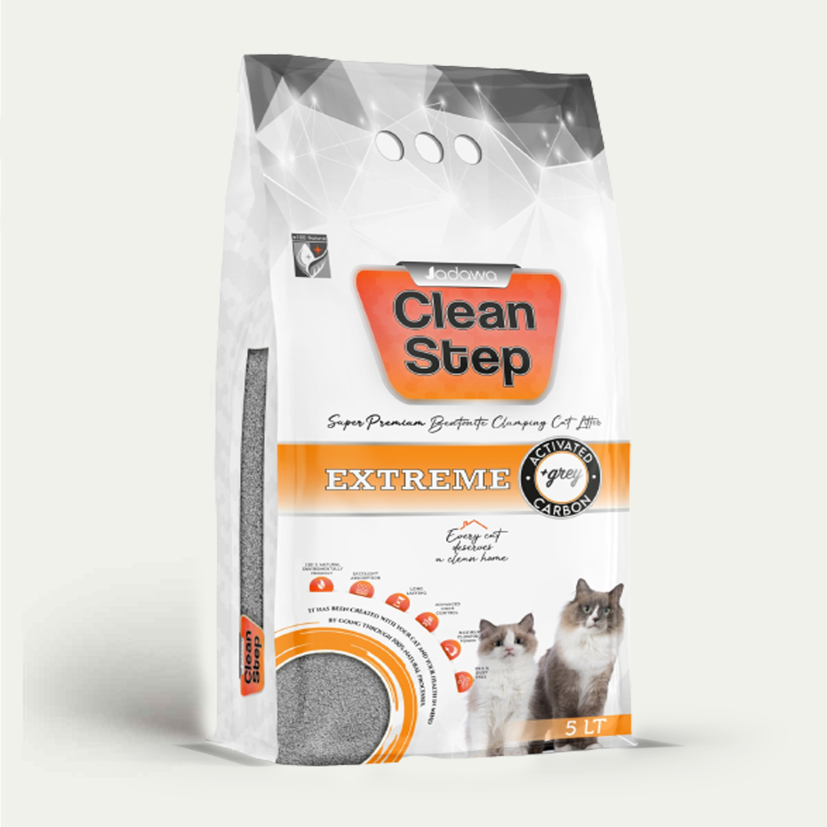 Наполнитель для кошачьего туалета CLEAN STEP EXTRA с активированным углем, 5 л