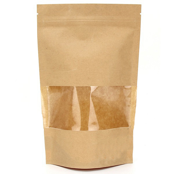 

Пакет дой-пак гладкая бумага крафт 60 г/м2 с окошком 70 мм с замком зип-лок 135x225, 50 шт, Коричневый