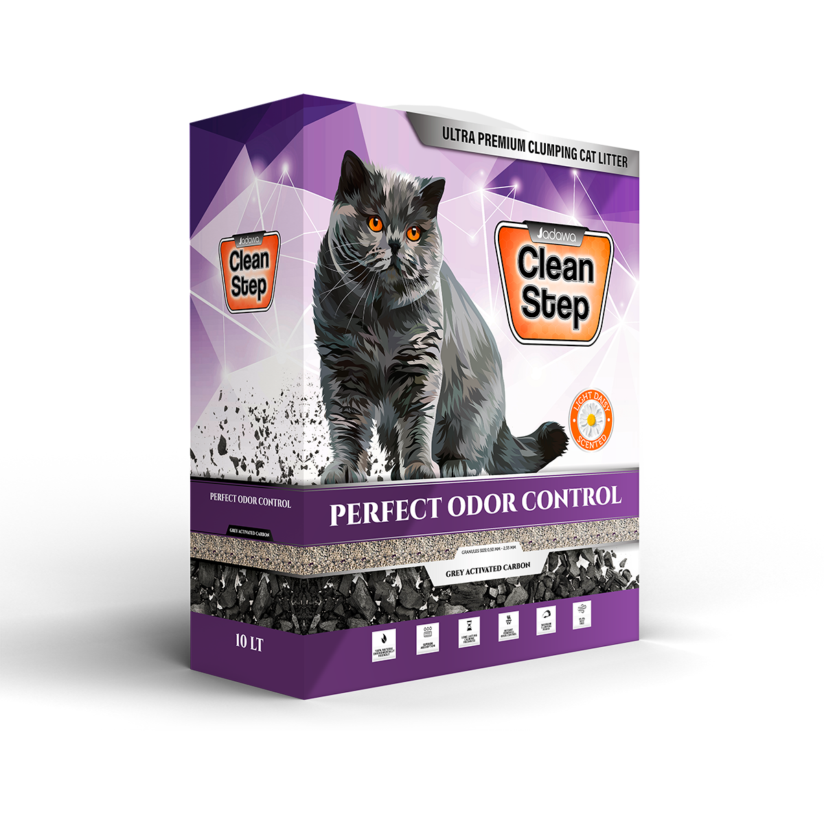 Наполнитель для кошачьего туалета CLEAN STEP, комкующийся, с углем и ароматом ромашки, 10л