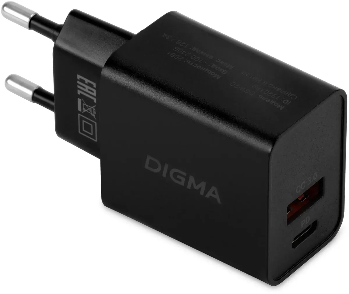 

Сетевое зарядное устройство Digma DGW2D, USB-C + USB-A, 20Вт, 3A, черный (dgw2d0f110bk), DGW2D