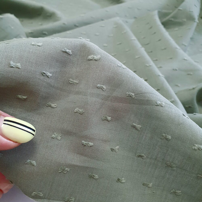 фото Ткань для шитья батист с мушками, с00336 цвет пыльно-зеленый, отрез 100*140см. nteks