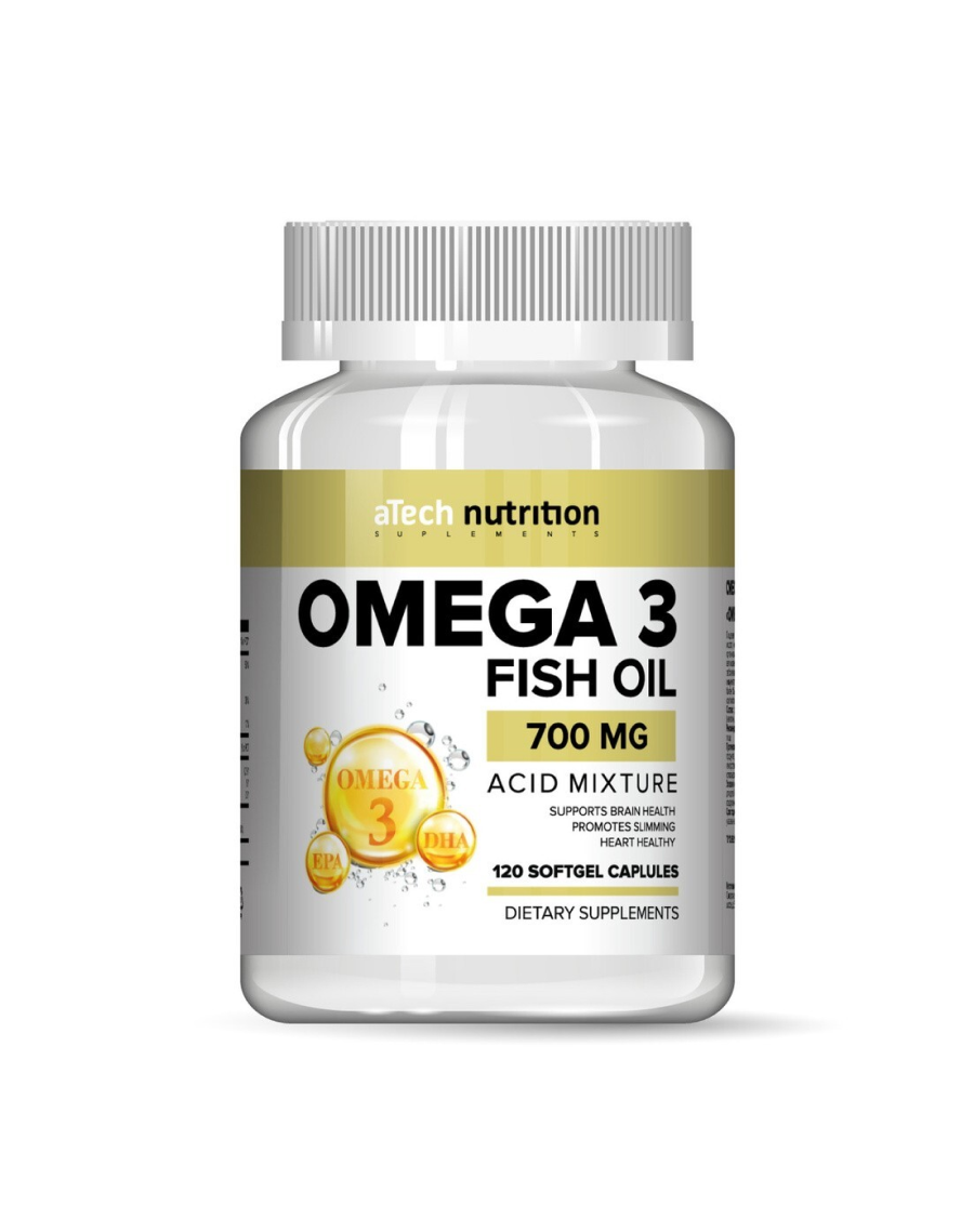 

Омега 3, Fish Oil, 700 мг, aTech nutrition, 120 капсул