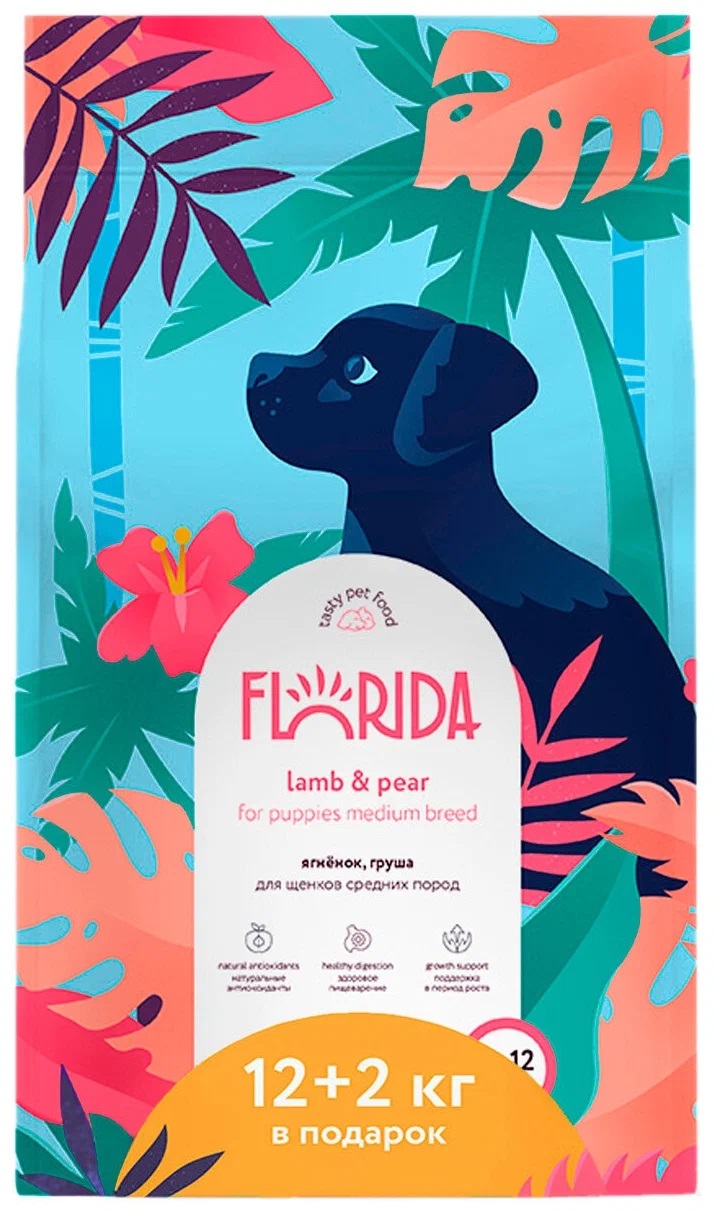 

Сухой корм для щенков FLORIDA с ягненком и грушей, для средних пород, 14 кг