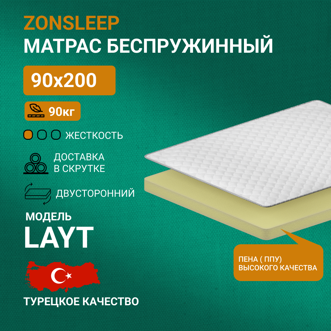 Матрас беспружинный Zonsleep Layt Roll 90х200 7000₽