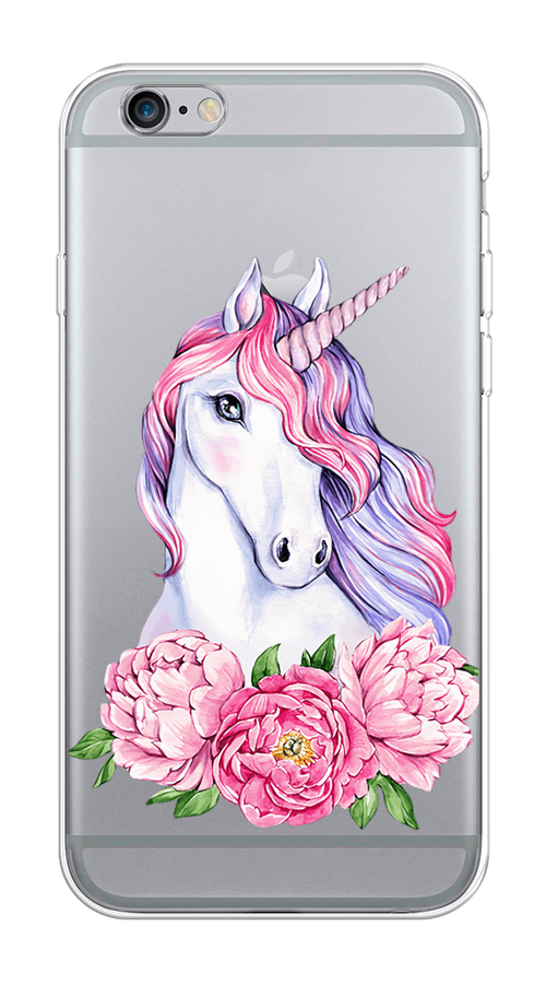 

Чехол на Apple iPhone 6/6S "Единорог с пионами", Розовый;белый;зеленый, 0104S50-1