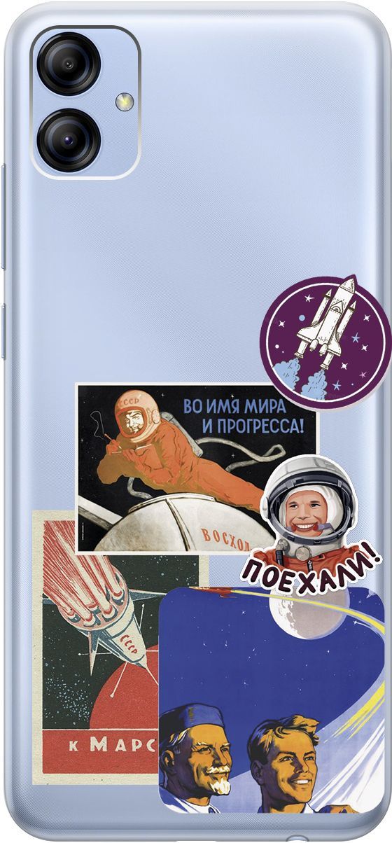 

Чехол на Samsung Galaxy A04e "Yuri Gagarin Stickers" прозрачный, Прозрачный;белый, 158473