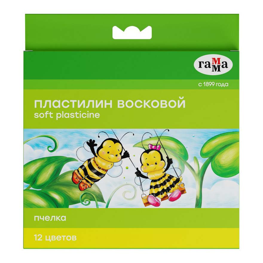 

Пластилин Гамма Пчелка восковой со стеком 180 г 12 цветов, Разноцветный