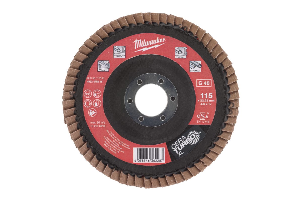 Лепестковый диск Milwaukee 4932478946 SLC50/115G40 CERA TURBO XL 115 мм зерно 40