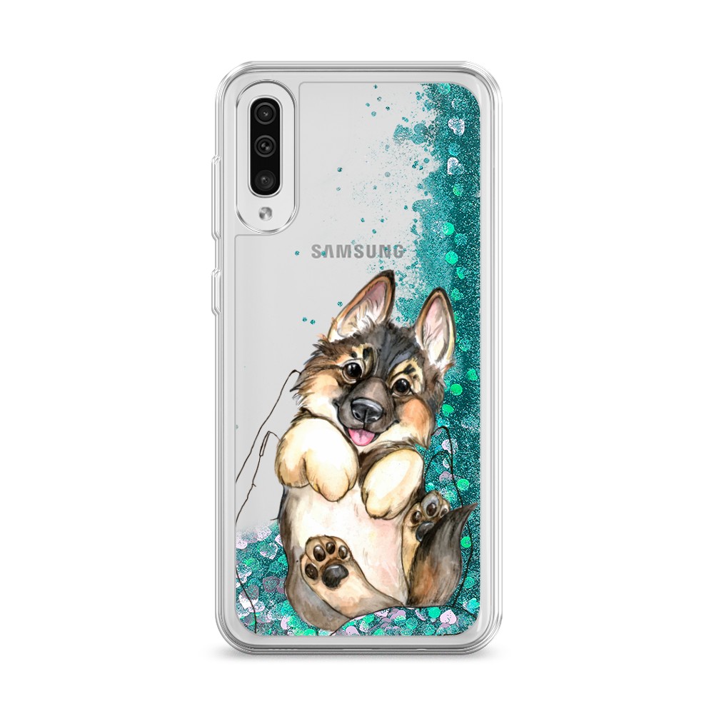 

Жидкий чехол с блестками "Овчарка в ладошках" на Samsung Galaxy A30s, 28895-1
