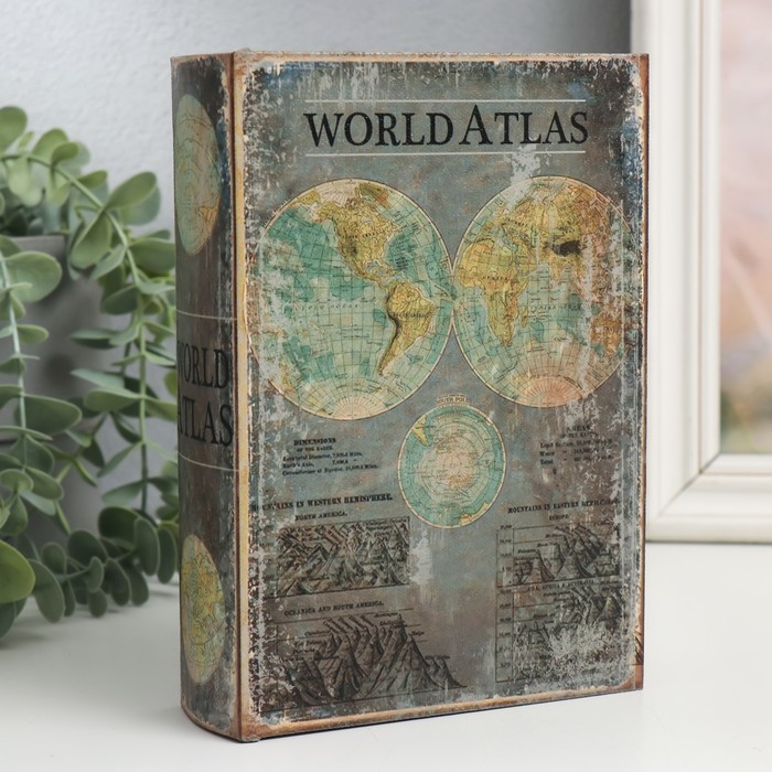 

Шкатулка-книга дерево, кожзам "Атлас мира" 4,5х13х18 см, Коричневый;бежевый