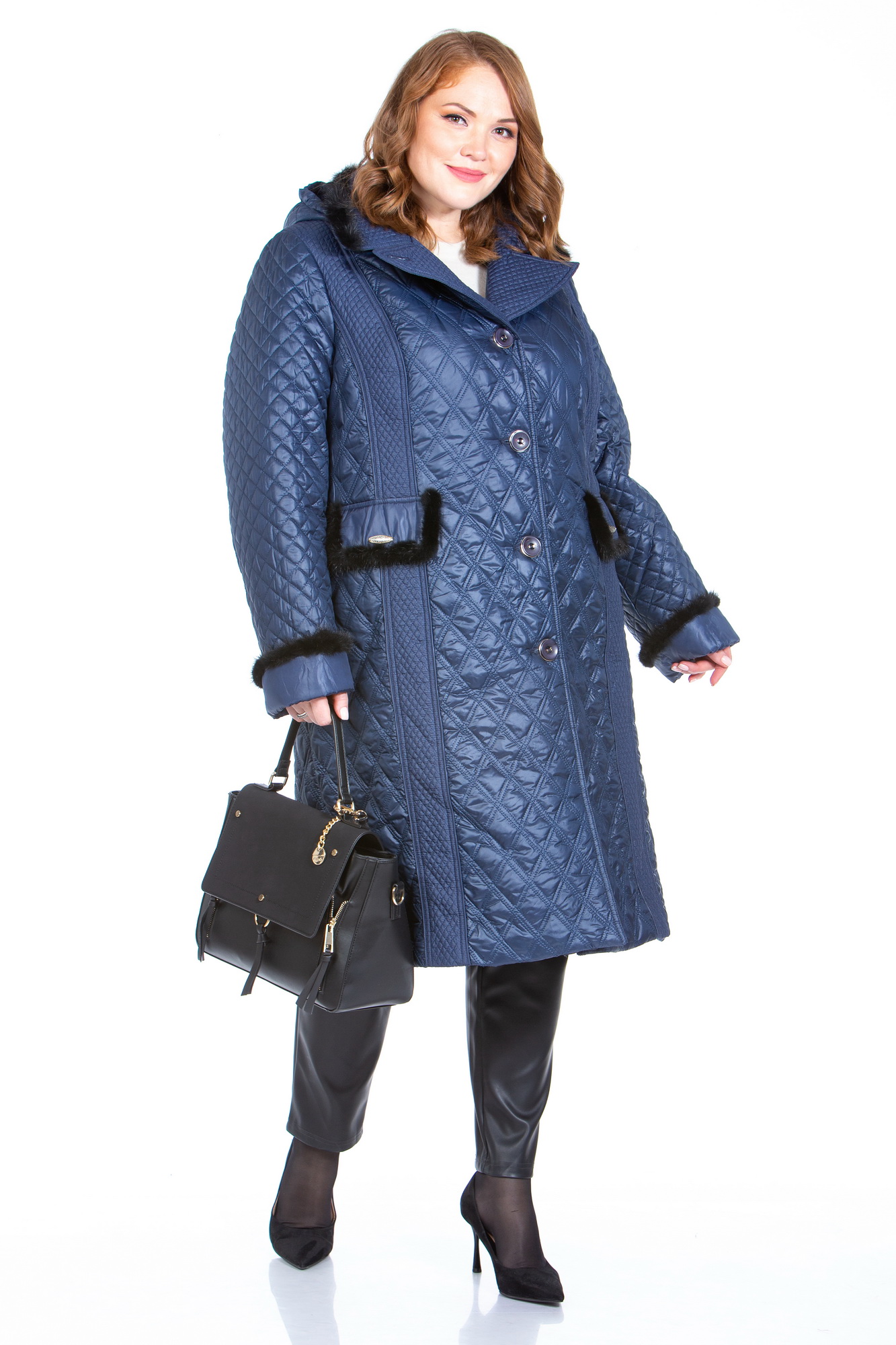 Пальто женское МОСМЕХА 8022630 синее 52 RU