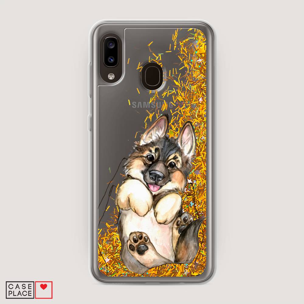 

Жидкий чехол с блестками "Овчарка в ладошках" на Samsung Galaxy A20, 27690-1