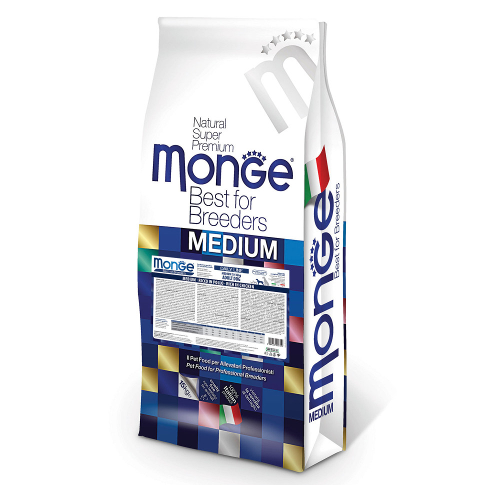 

Сухой корм для собак Monge Dog PFB Daily Line Medium, для средних пород, с курицей, 15 кг