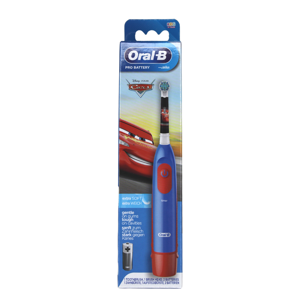 Электрическая зубная щетка Oral-B Pro Battery Extra Soft Тачки на батарейках, 3+ щётка зубная электрическая colgate 360 sonic глубокая очистка с древесным углём мягкая