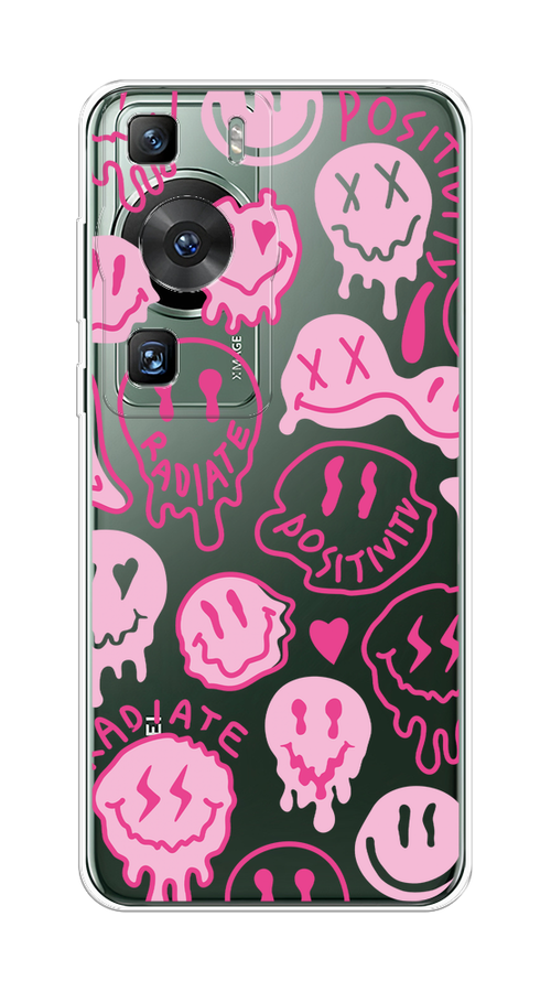 

Чехол на Huawei P60/P60 Pro "Галлюциногенные смайлики", Прозрачный;розовый, 6121150-1