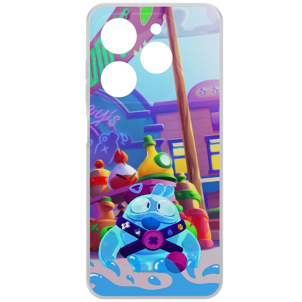 

Чехол-накладка Krutoff Clear Case Brawl Stars-Скуик для Tecno Spark 20С, Прозрачный