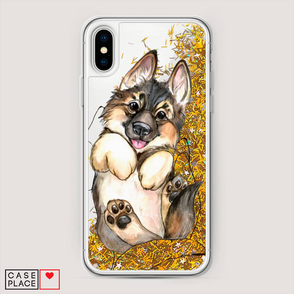 

Жидкий чехол с блестками "Овчарка в ладошках" на Apple iPhone XS Max (10S Max), 11990-1