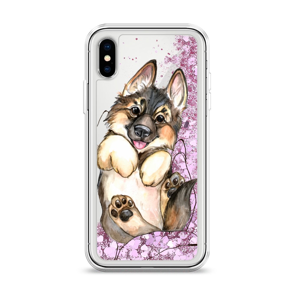 

Жидкий чехол с блестками "Овчарка в ладошках" на Apple iPhone XS (10S), 11894-1