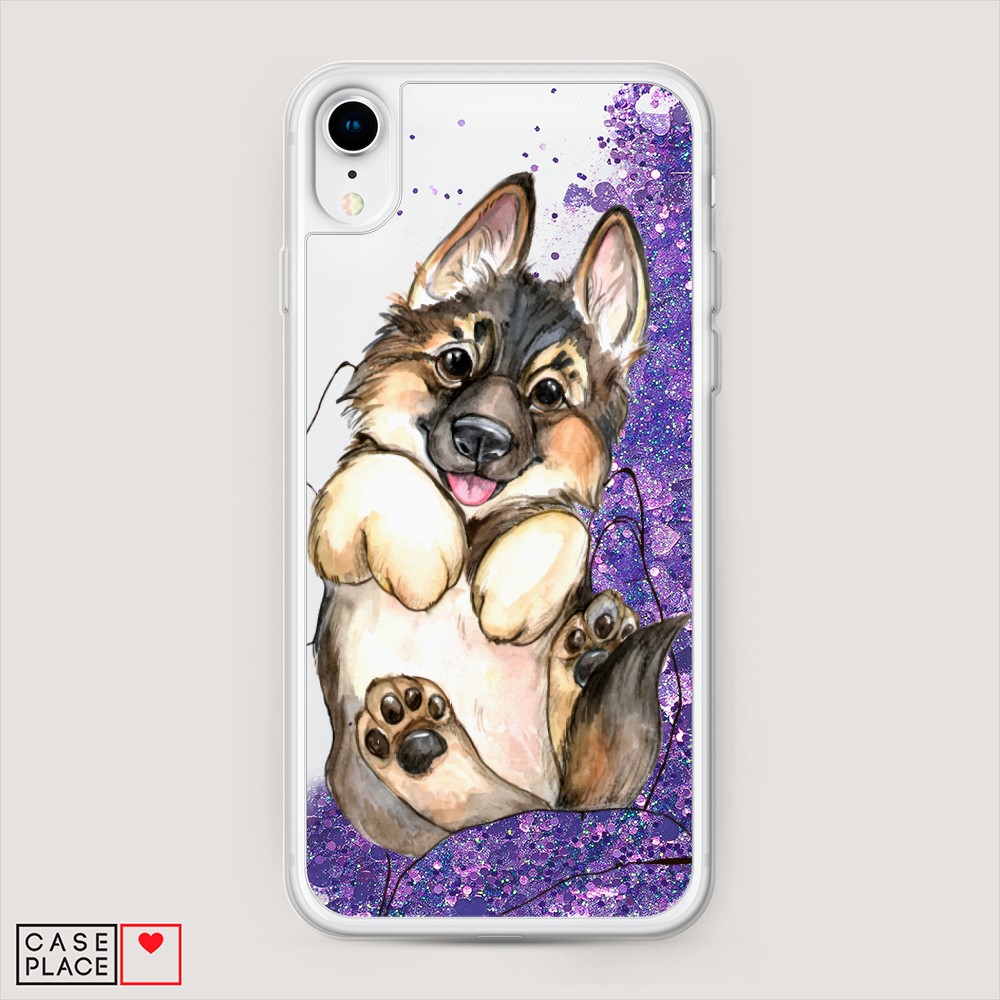 

Жидкий чехол с блестками "Овчарка в ладошках" на Apple iPhone XR (10R), 12092-1