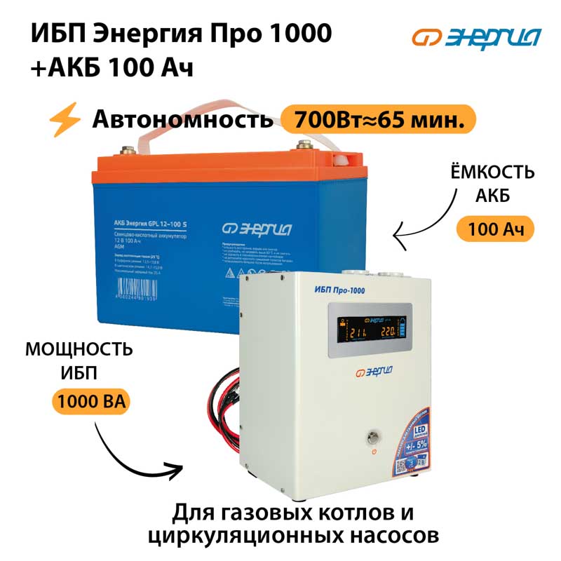 Источник бесперебойного питания Энергия 1000 + Аккумулятор (N0201-0029-09)