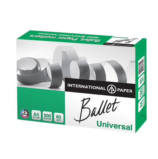 Бумага офисная Ballet Universal, 80 г/м2, 500 листов, класс C, 1 упаковка А4 белая