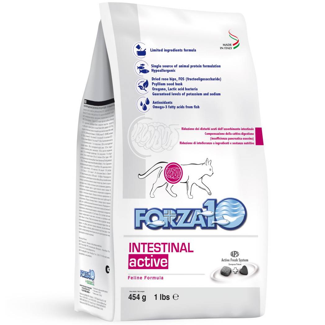 Сухой корм для кошек Forza10 Cat Intestinal Active, при проблемах ЖКТ, рыба, 0,454 кг