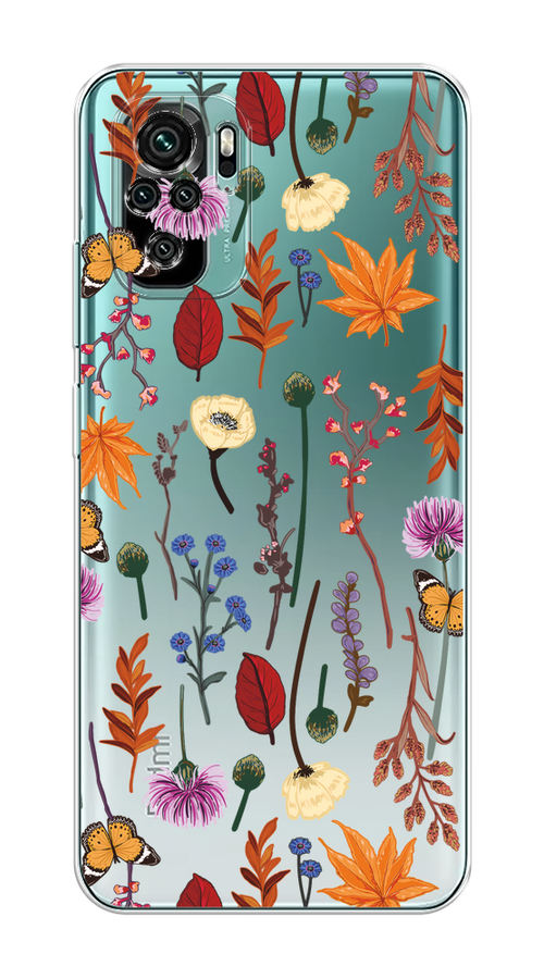 

Чехол на Xiaomi Redmi Note 10/Note 10S/M5s "Orange Purple flowers", Оранжевый;красный;розовый;желтый;прозрачный, 39950-1