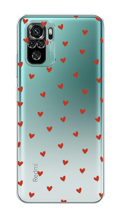 

Чехол на Xiaomi Redmi Note 10/Note 10S/M5s "Red hearts", Красный;прозрачный, 39950-1
