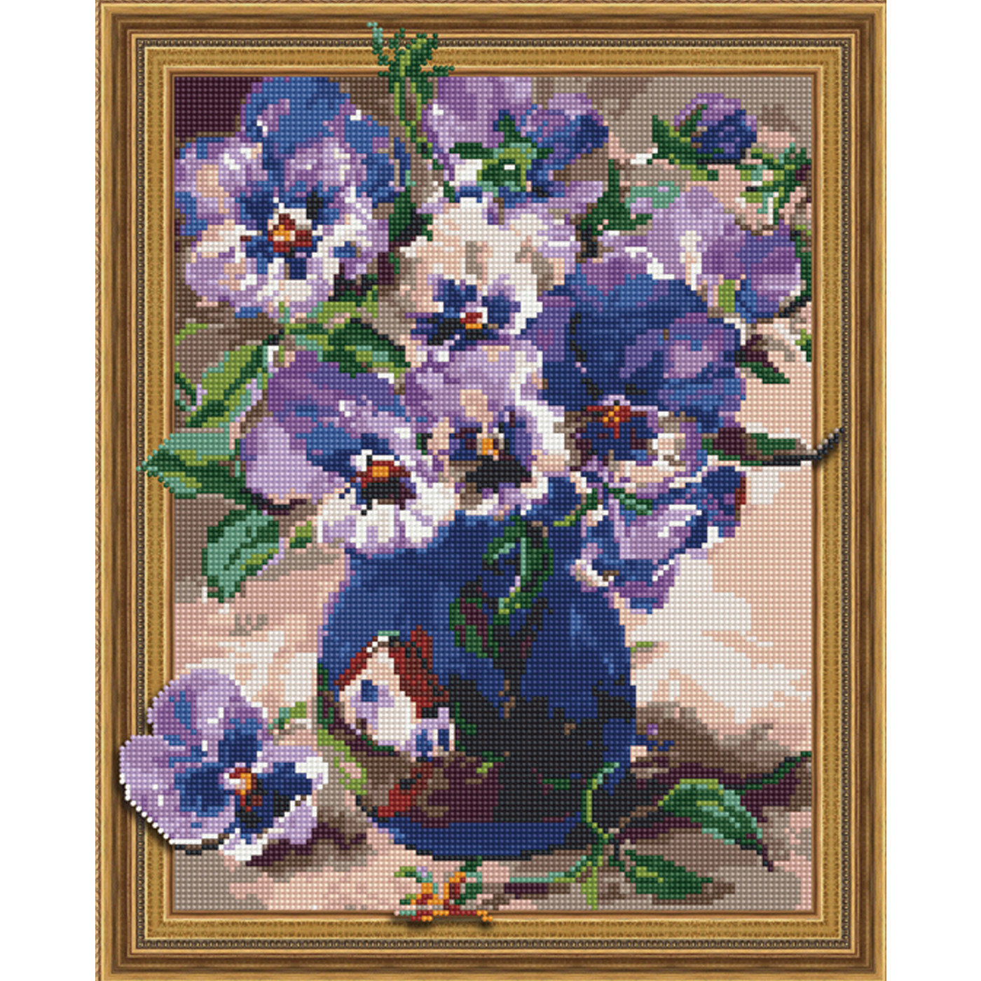 Купить Картина мозаикой 3D, с нанесенной рамкой Molly Анютины глазки KM0748, 25 цветов, 40х50 см,