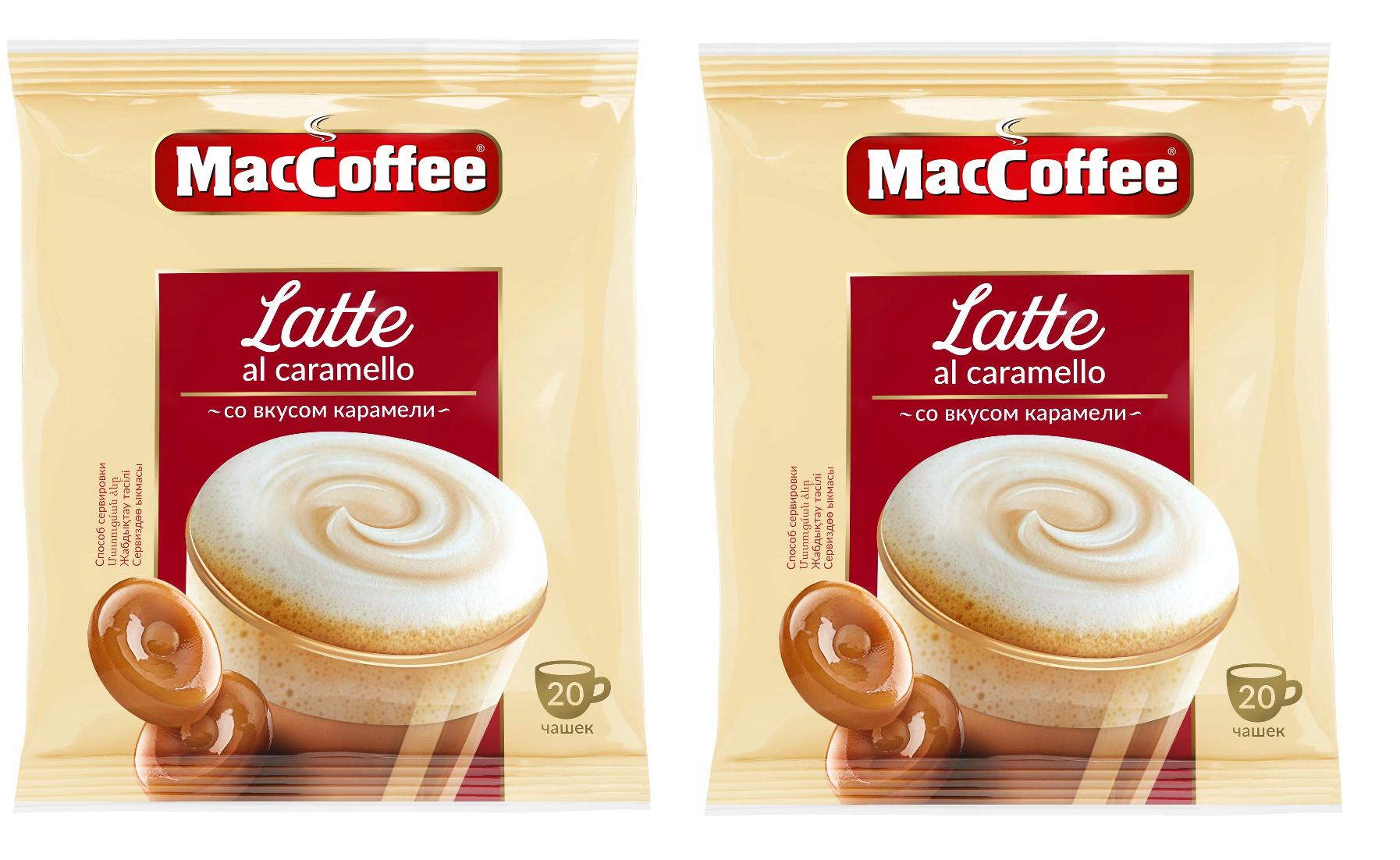 Кофе растворимый MacCoffee 3 в 1 Latte со вкусом карамели 20 пакетиков по 22 г, 2 шт