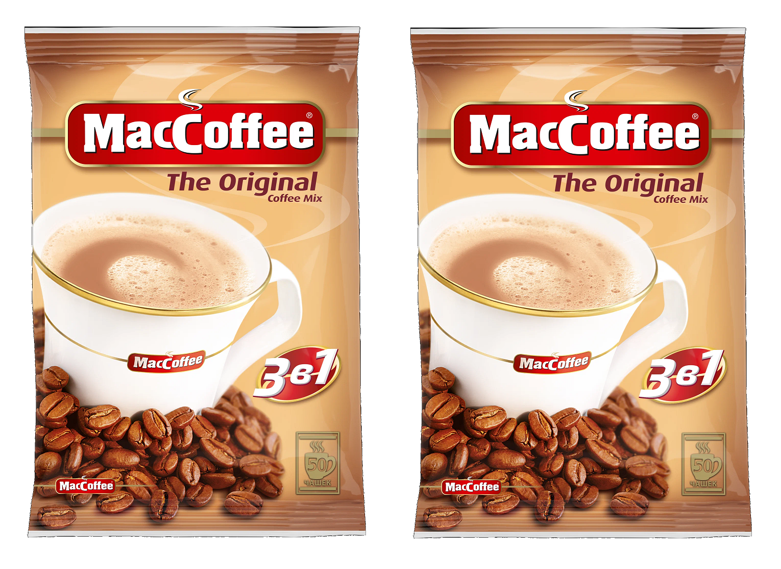 Кофе растворимый MacCoffee 3 в 1, 50 пакетиков по 20 г х 2 упаковки