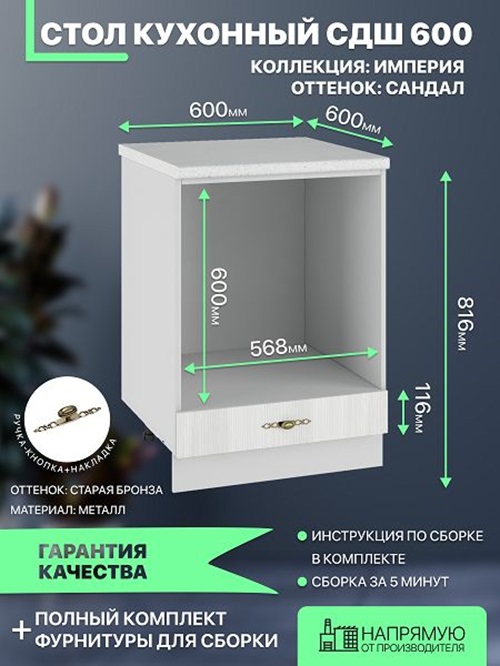 

Шкаф кухонный напольный ДСВ Мебель Империя СДШ 600 60х52х71.6, Серый