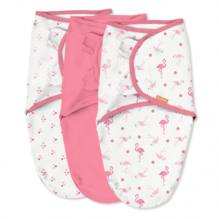 

Конверт на липучке SUMMER INFANT Swaddleme (3шт.) 59103 розовый/сердечки/фламинго р.S/M, 59103