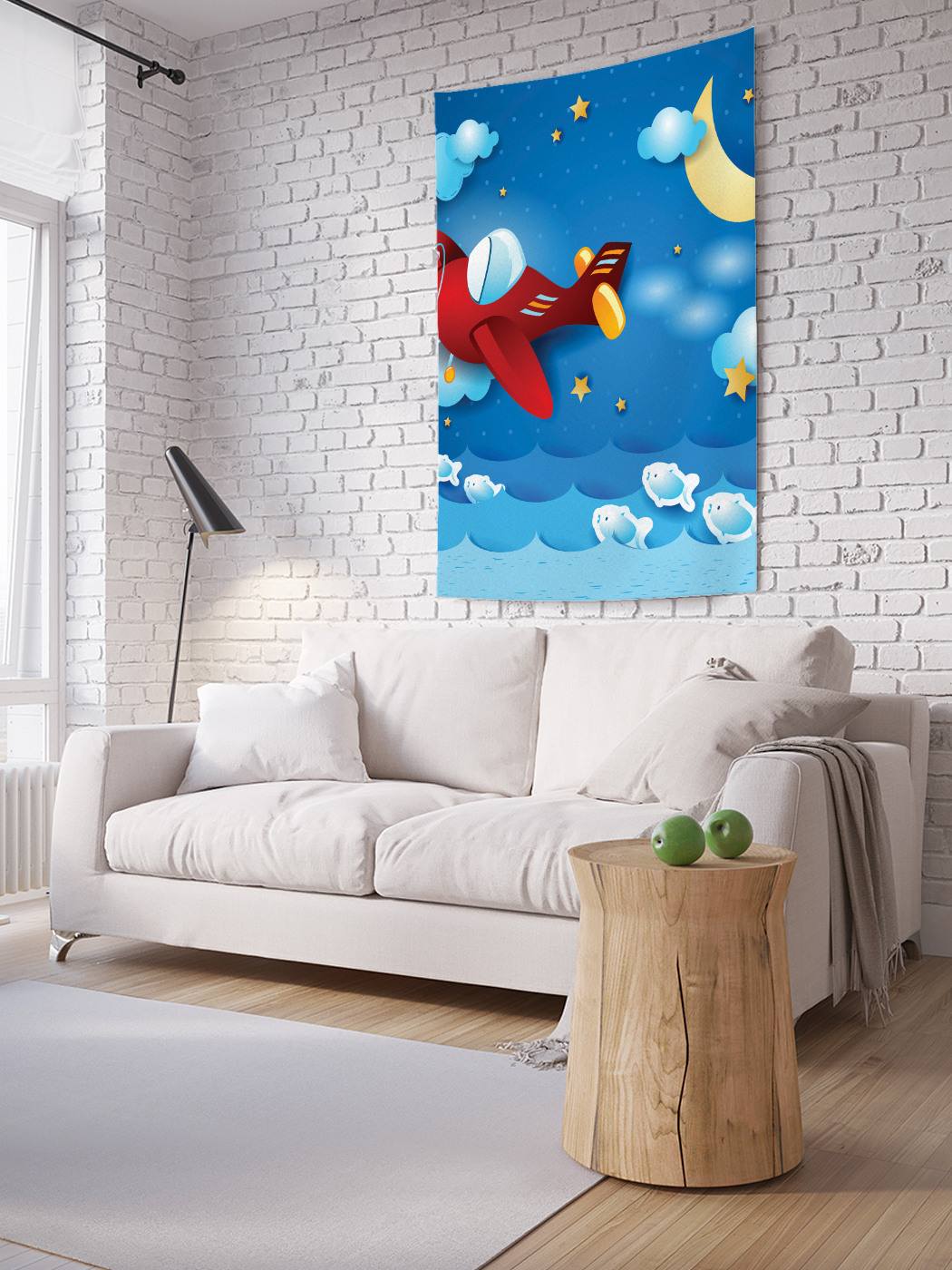 

Вертикальное фотопанно на стену JoyArty Мультяшный самолетик в ночном небе 150x200 см, Мультяшный самолетик в ночном небе
