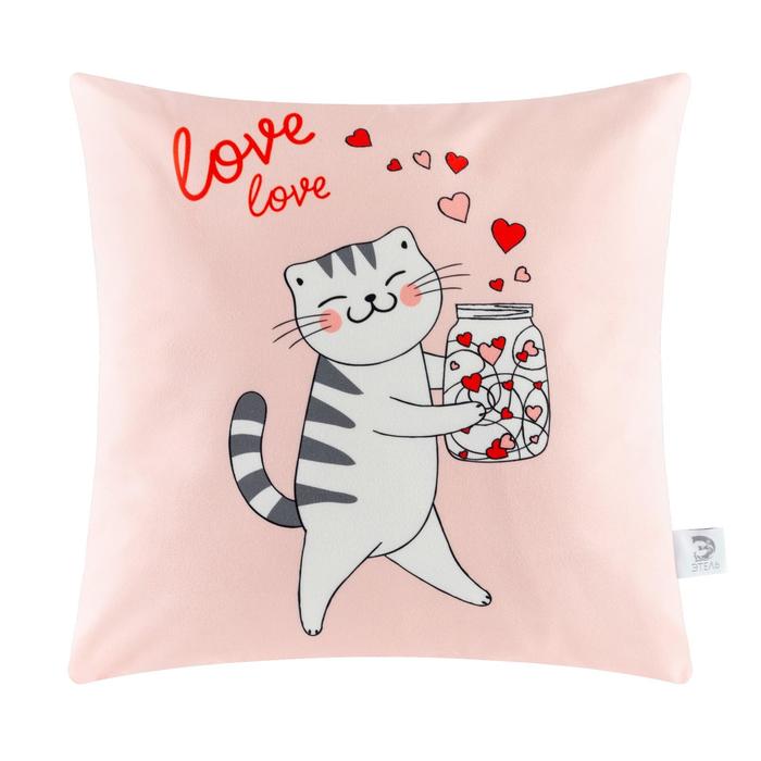 

Чехол на подушку Этель "Cats love" 40х40 см, 100% п/э, велюр, Розовый