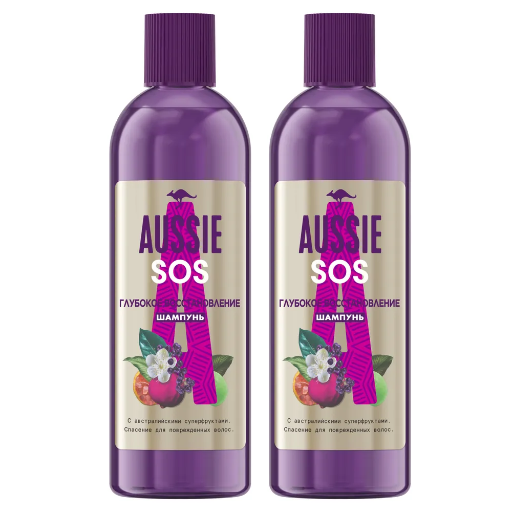 Шампунь Aussie SOS Глубокое восстановление 290мл 2 шт шампунь aussie miracle moist 90 мл