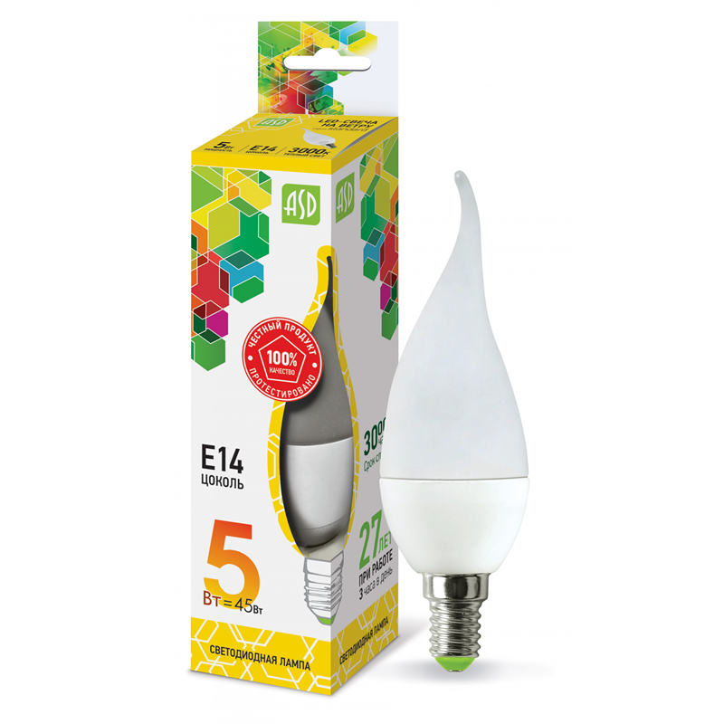 

Лампа светодиодная IN HOME LED-свеча на ветру-standard 5Вт 160-260В Е14 450Лм ASD, LED-standard