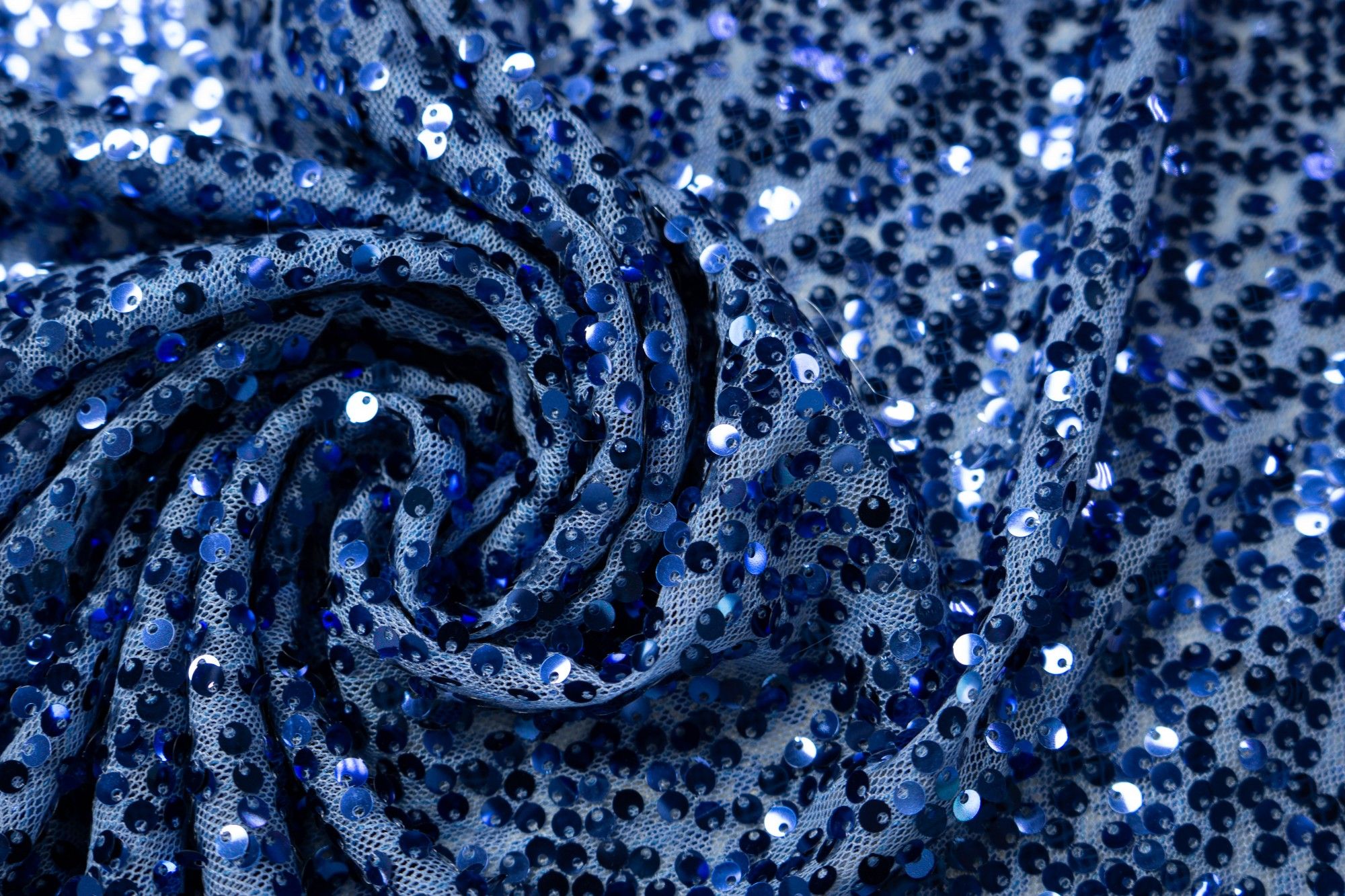 Ткань UNOFABRIC 3110 пайетки на сетке сине-голубые