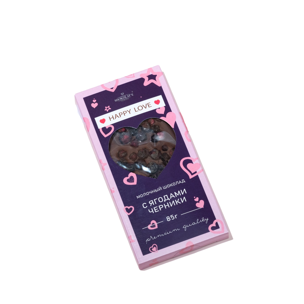 

Шоколад молочный Happy love с ягодами черники 85 г
