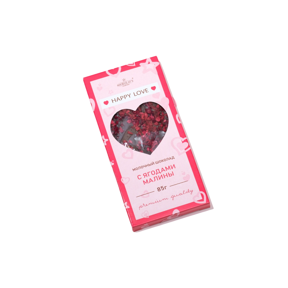

Шоколад молочный Happy love с ягодами малины 85 г