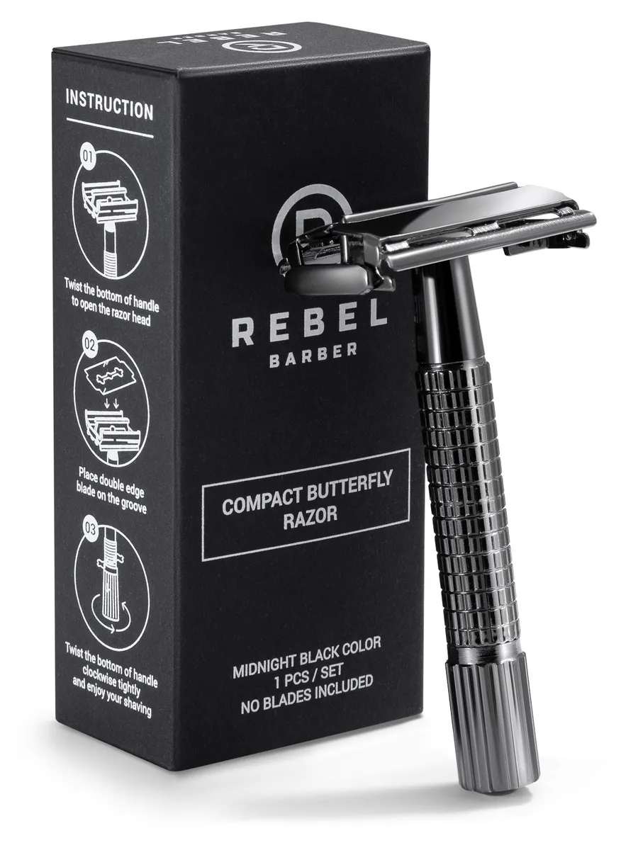 Бритвенный станок REBEL BARBER Compact Midnight Black T-образный edwin jagger станок для бритья т образный слоновая кость de87bl хром 1
