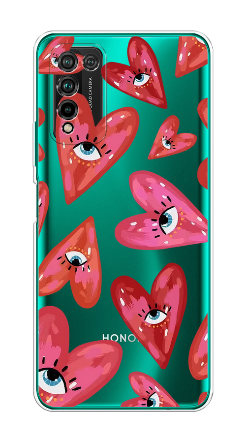 

Чехол на Honor 10X Lite "Сердечки с глазами", Коричневый;красный;розовый, 6104650-1