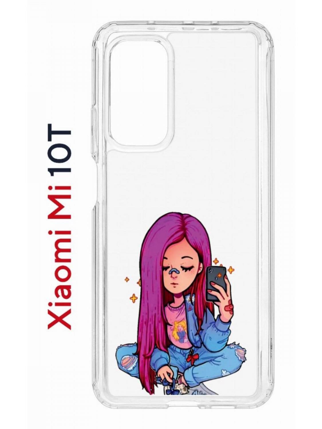 Чехол на Xiaomi Mi 10T/Mi 10T Pro Kruche Print Pink Hair,противоударный бампер с принтом