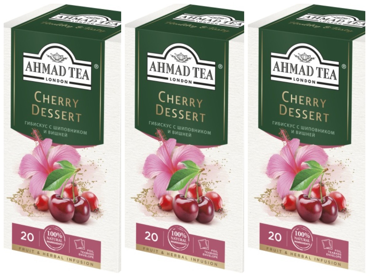 

Чай Травяной Ahmad Tea Cherry Dessert, Гибискус с шиповником и вишней, 20 пакетиков х 3 шт, Cherry Dessert, Гибискус с шиповником и вишней, 20 пакетиков