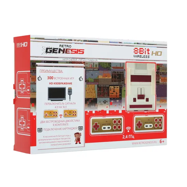

Приставка 8bit Retro Genesis HD Wireless для Dendy, PS One, PSP, Sega, 300 игр, Белый
