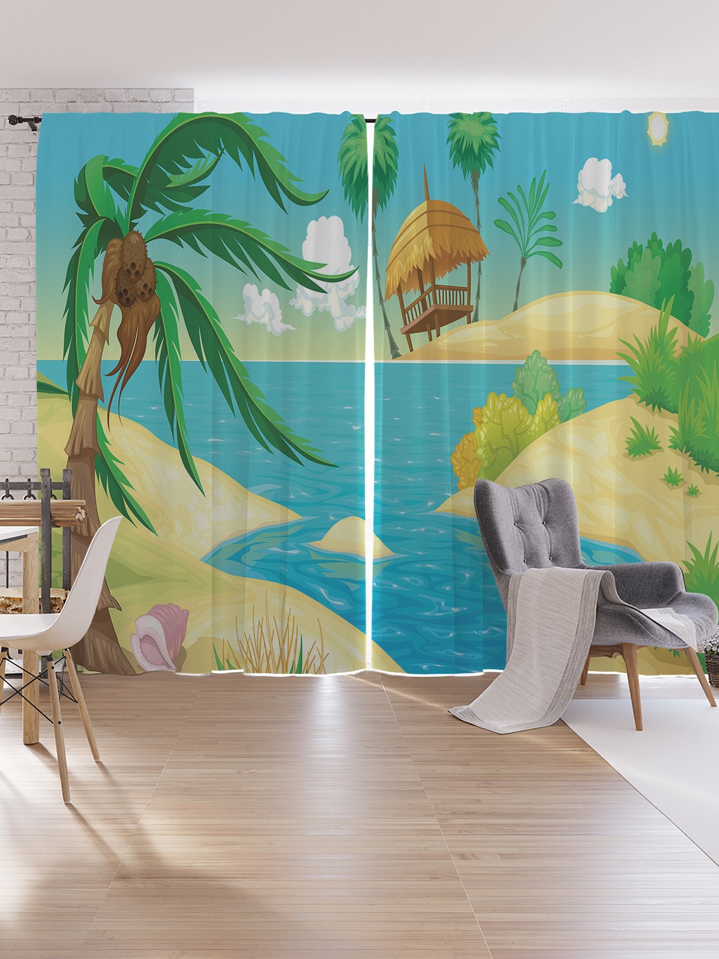 

Шторы под лён JoyArty "Тропическая беседка", серия Oxford DeLux, 340х265 см, Тропическая беседка