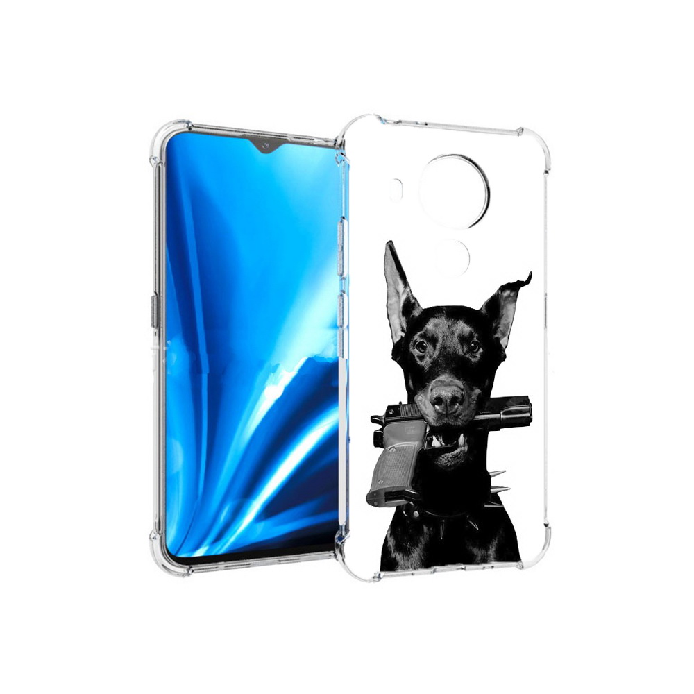 

Чехол MyPads Tocco для Nokia 5.4 доберман с пистолетом (PT156621.100.331), Прозрачный, Tocco