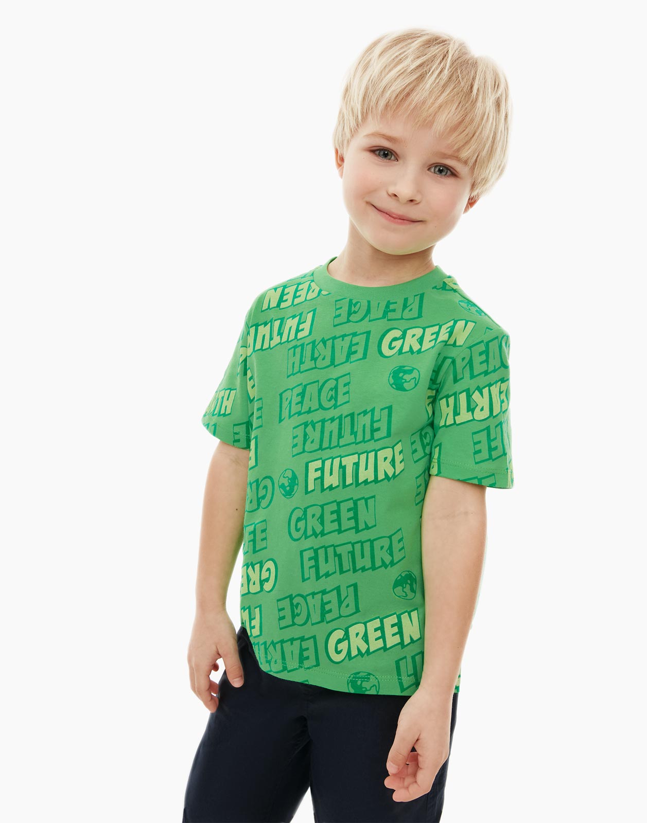 Зелёная футболка с надписями для мальчика Gloria Jeans 9-12мес/80